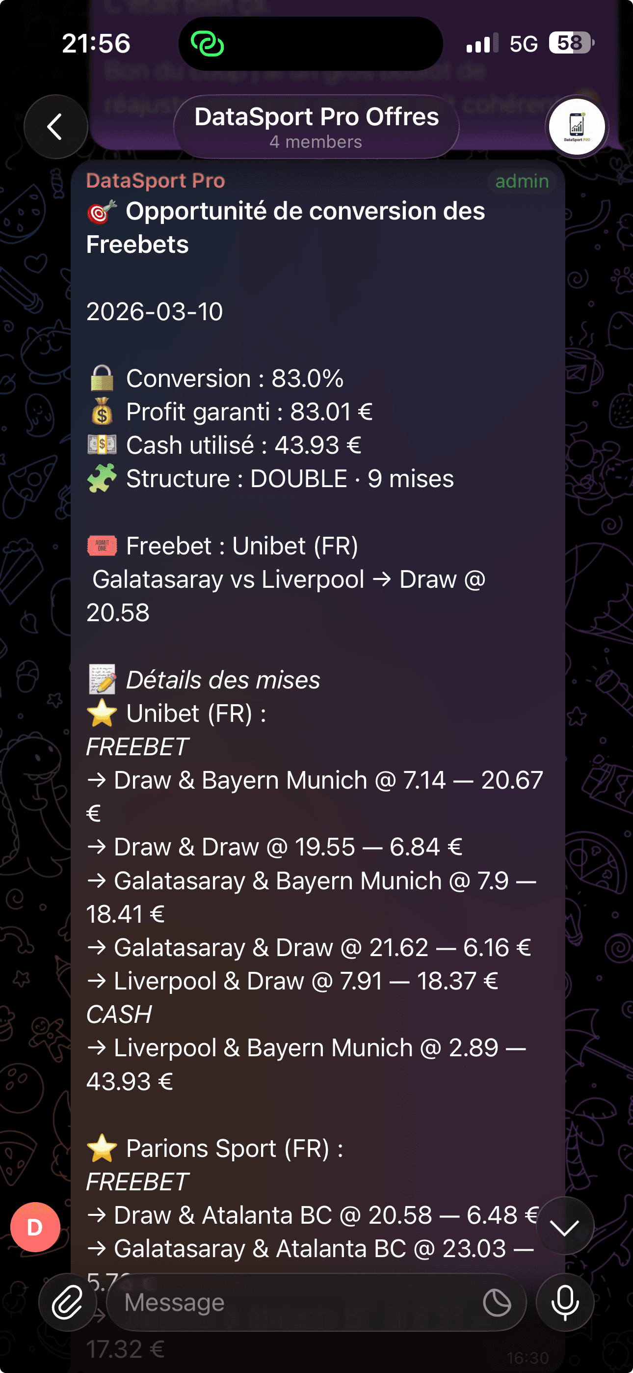 Exemple d'un signal de conversion de freebets